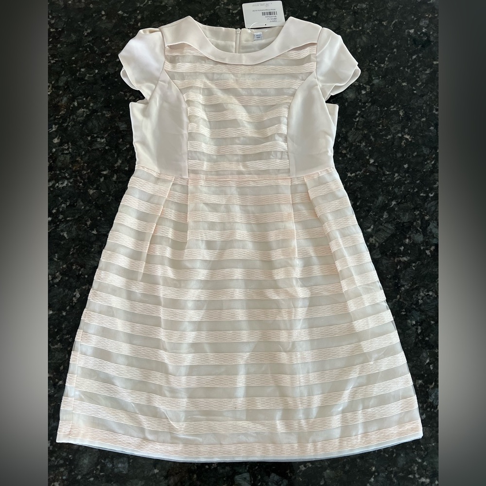 It Girl Style Retro Organza-Stripe Ecru A-Line Dress. Size Large Child/XS Adult